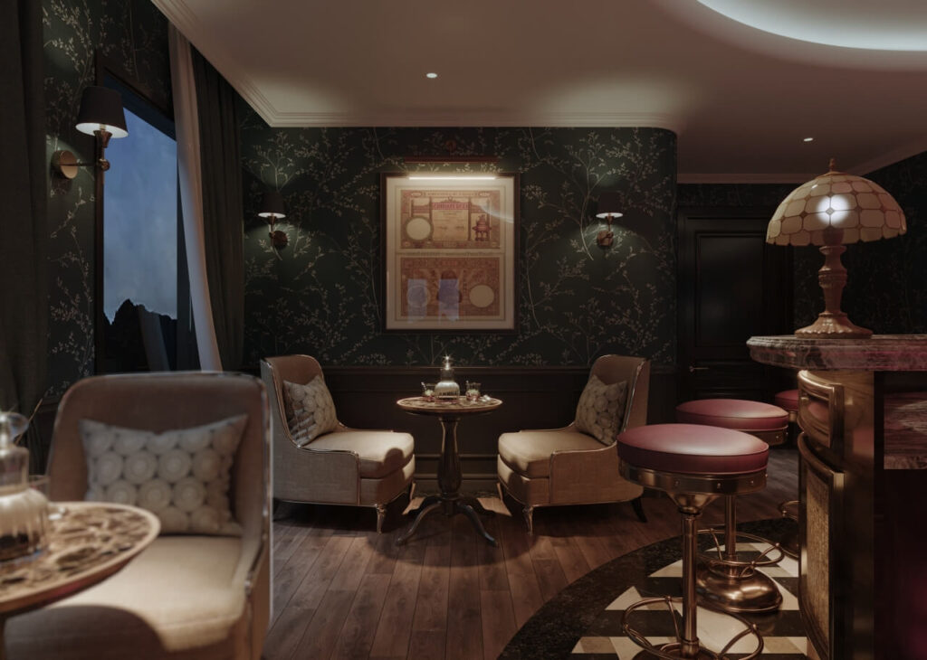 Cocktail hoàng hôn tại Amber Sky Bar
