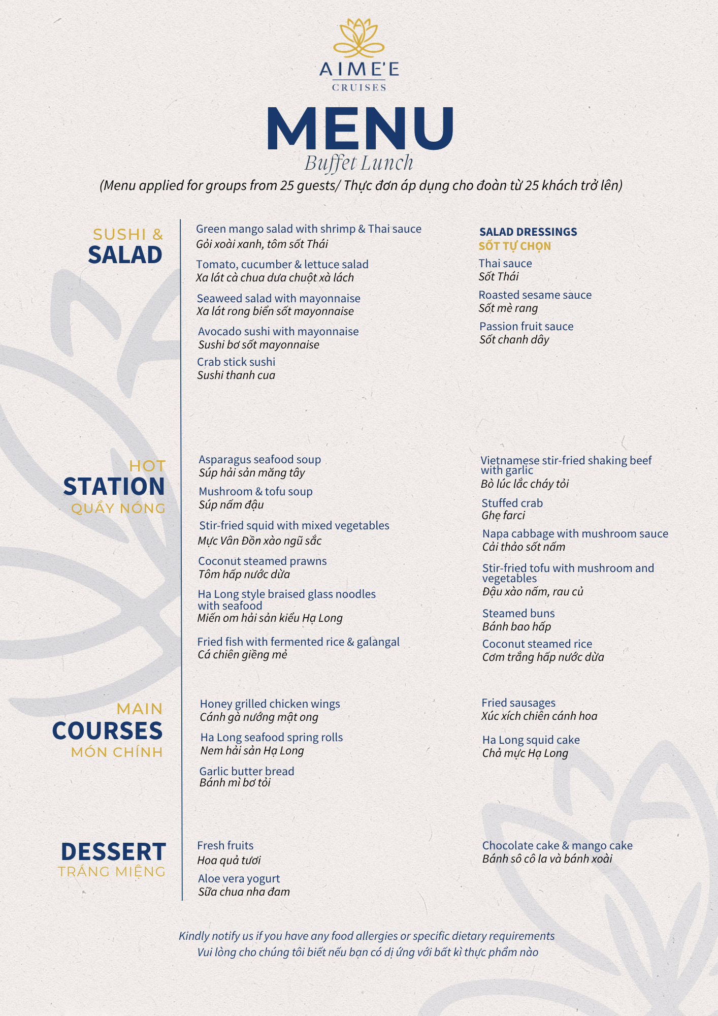 Buffet menu (Lunch)