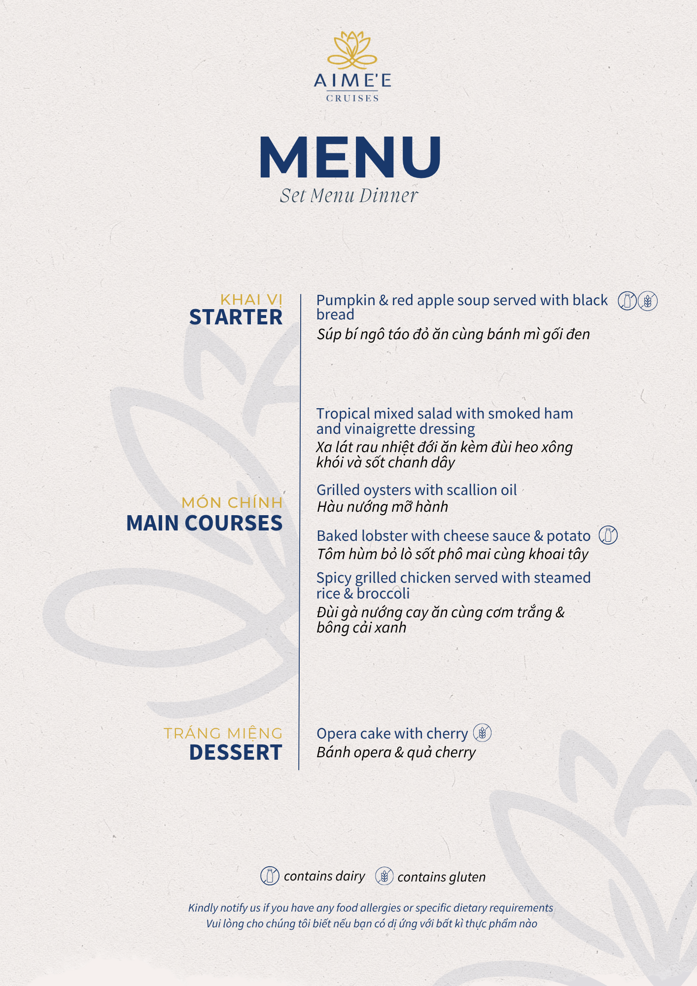 Set menu (Dinner)