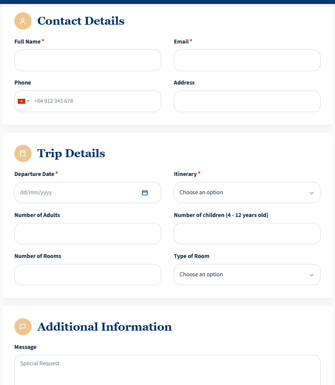 Booking form
